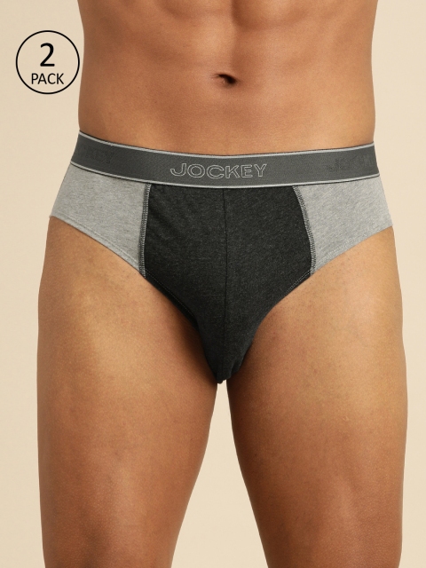 

Jockey Men Pack of 2 Grey Melange & Black Colourblocked Briefs 1011-0205