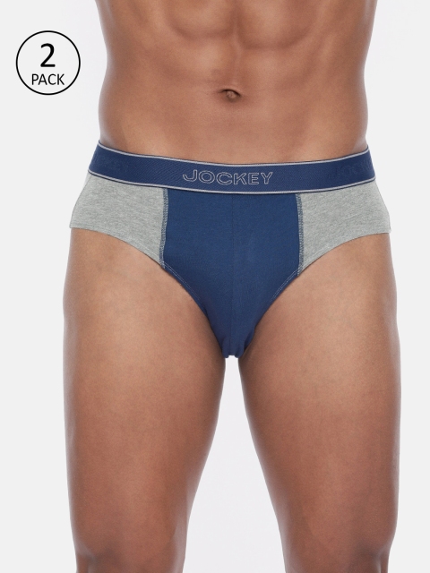 

Jockey Men Pack of 2 Grey & Blue Colourblocked Fusion Briefs 1011-0205