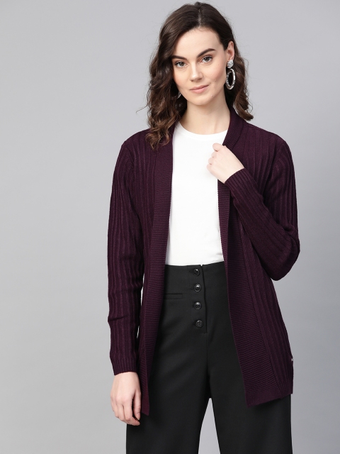 

Van Heusen Woman Women Burgundy Ribbed Front-Open Sweater