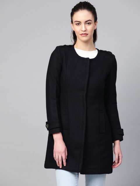 

Van Heusen Woman Navy Self-Design Longline Overcoat, Navy blue