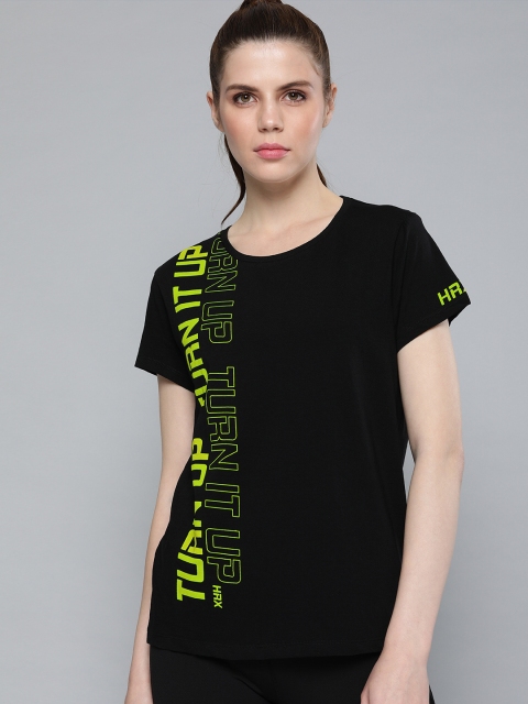 

HRX by Hrithik Roshan Women Black Printed Round Neck Running T-shirt