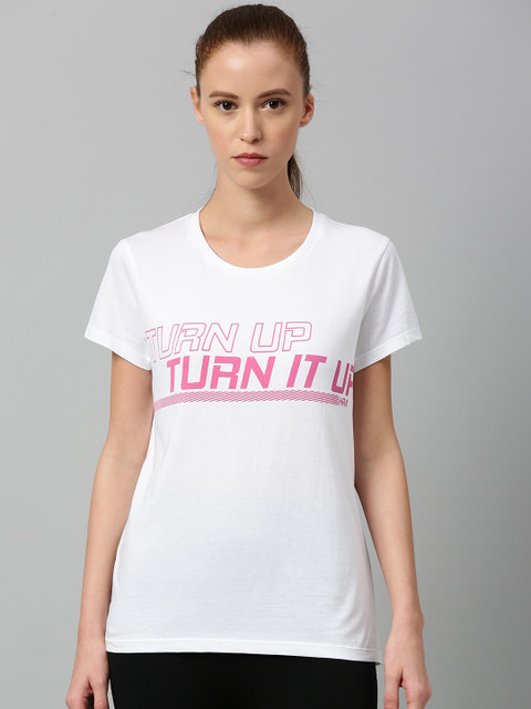 

HRX by Hrithik Roshan Women White Printed Round Neck Running T-shirt