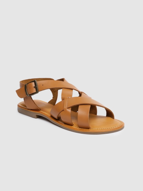 

Ruosh Women Brown Solid Leather Open Toe Flats