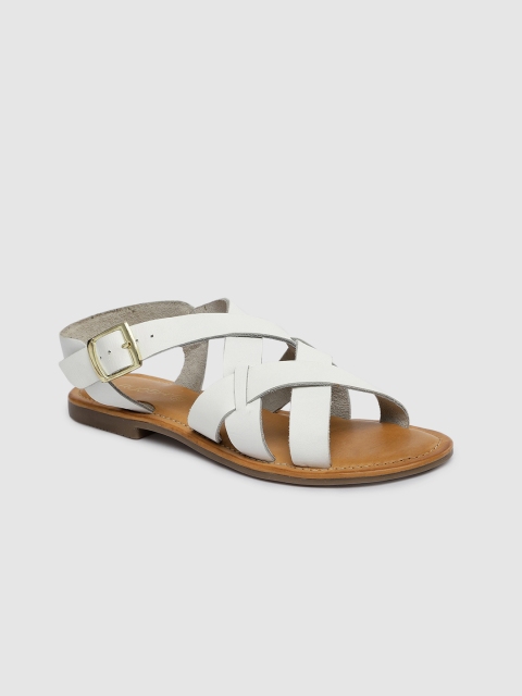 

Ruosh Women White Solid Leather Open Toe Flats
