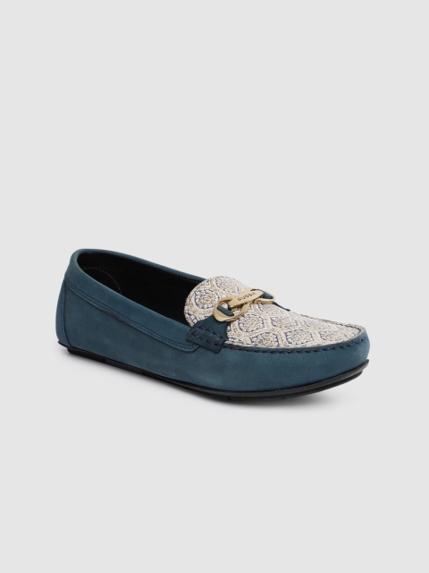 

Ruosh Women Blue & Off-White Printed Leather Loafers