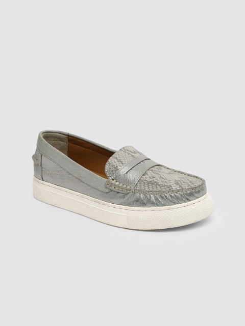 

Uvanera by Ruosh Women Silver-Toned Leather Loafers