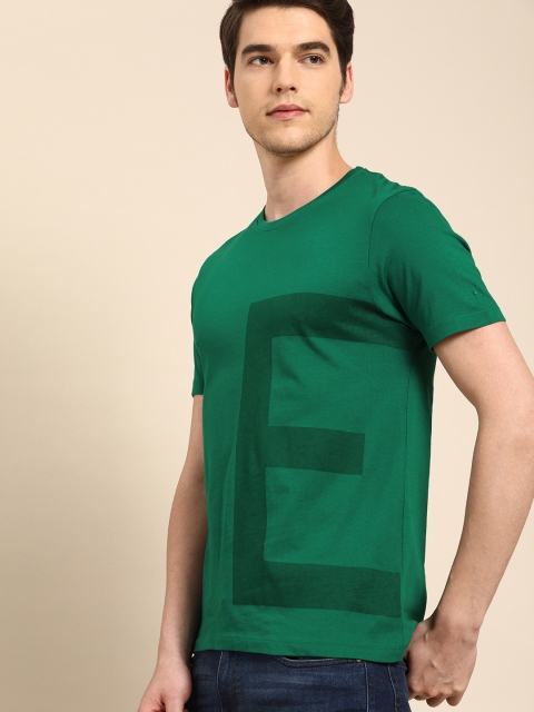 

ether Men Green Printed Round Neck T-shirt
