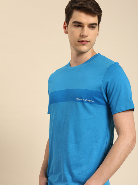 

ether Men Blue Striped Round Neck T-shirt