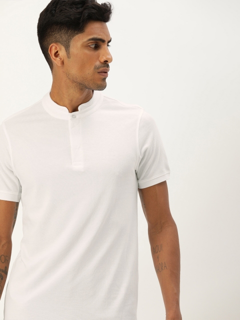 

ether Men White Solid High Neck T-shirt