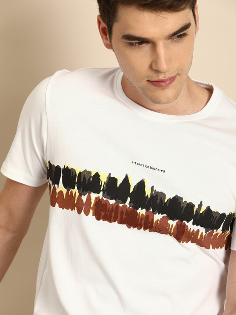 

ether Men White & Brown Striped Round Neck T-shirt