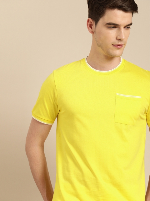 

ether Men Yellow Solid Round Neck T-shirt