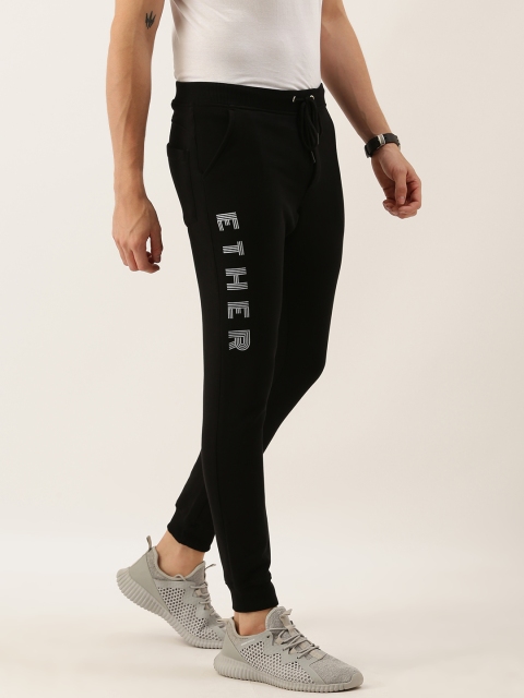 

ether Men Black Straight Fit Solid Joggers With Printed Detail