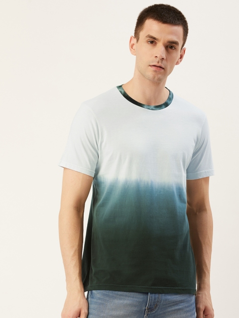 

ether Men White & Green Dyed Round Neck T-shirt