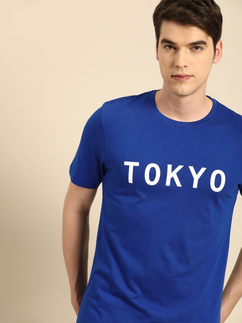 

ether Men Navy Blue Printed Round Neck T-shirt
