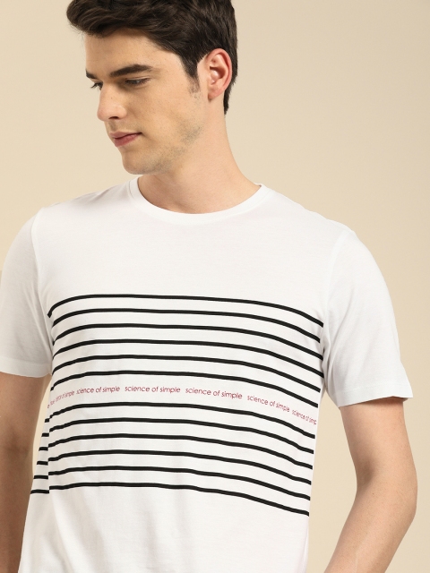

ether Men White & Black Striped Round Neck T-shirt