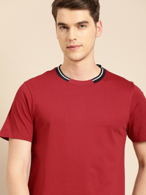 

ether Men Red Solid Round Neck Pure Cotton T-shirt