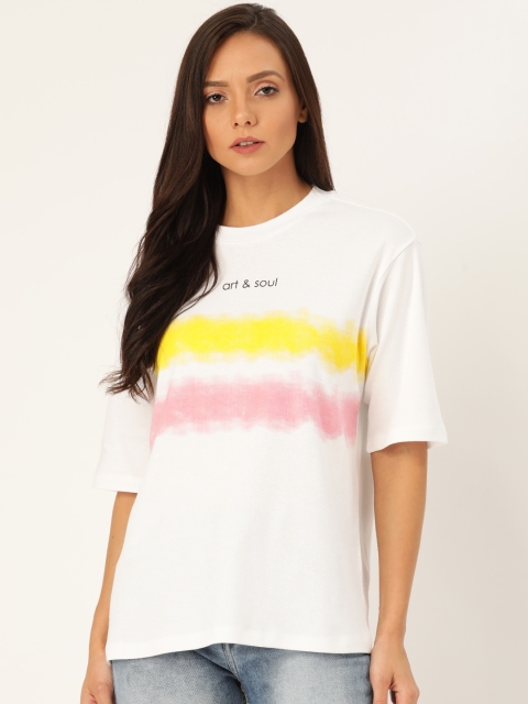 

ether Women White & Pink Dyed Round Neck T-shirt