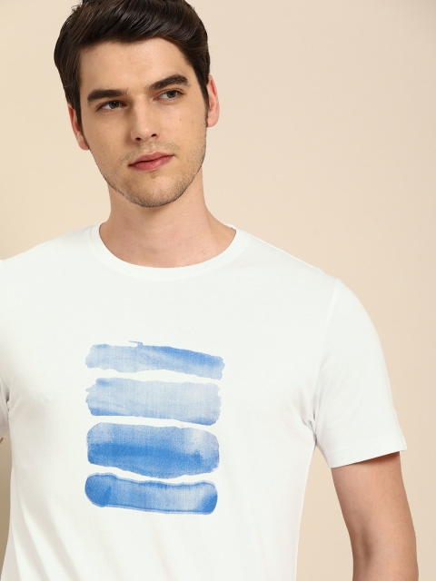 

ether Men White Striped Round Neck T-shirt
