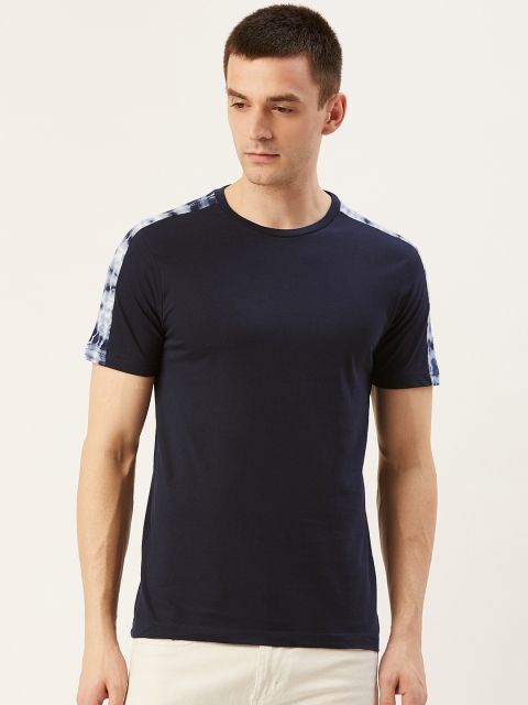 

ether Men Navy Blue Solid Round Neck T-shirt