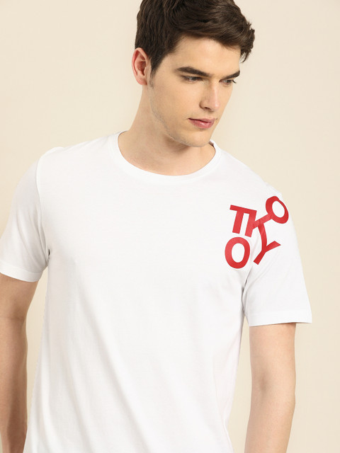 

ether Men White Solid Round Neck T-shirt