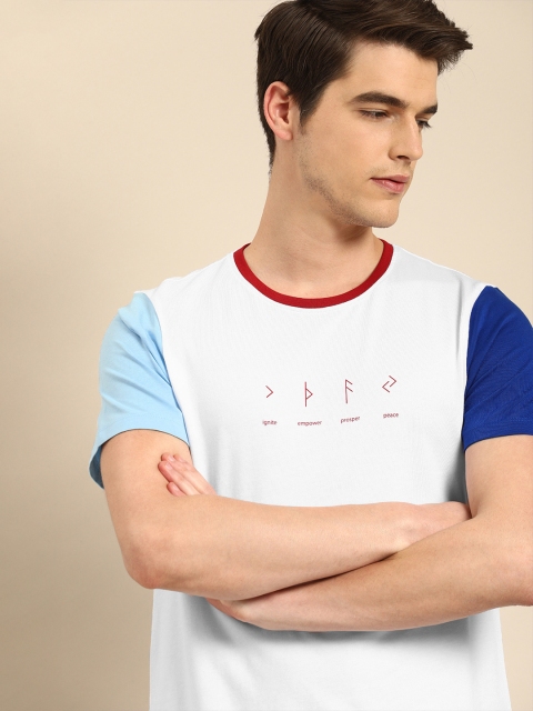 

ether Men White Solid Round Neck T-shirt With Printed Detail