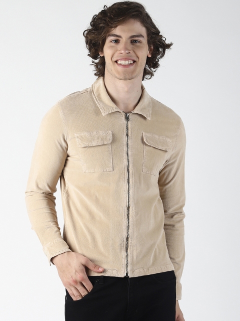 

Blue Saint Men Beige Solid Slim Fit Casual Corduroy Shirt