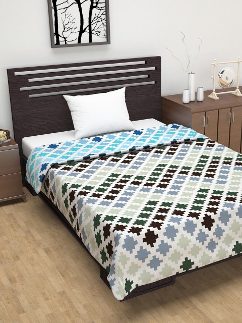 

Divine Casa Brown & Blue Abstract AC Room 110 GSM Single Bed Dohar