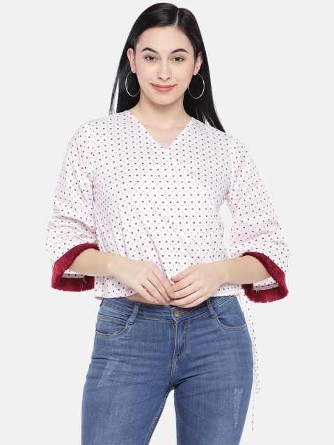 

Just B Women White & Maroon Printed Wrap Top