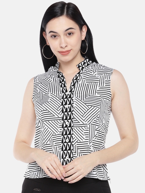 

Just B Women White & Black Printed Top