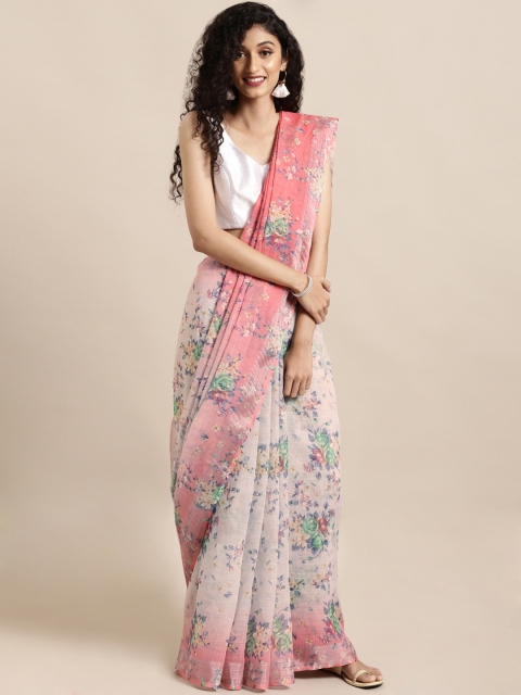 

Mitera Grey & Pink Linen Blend Printed Khadi Saree