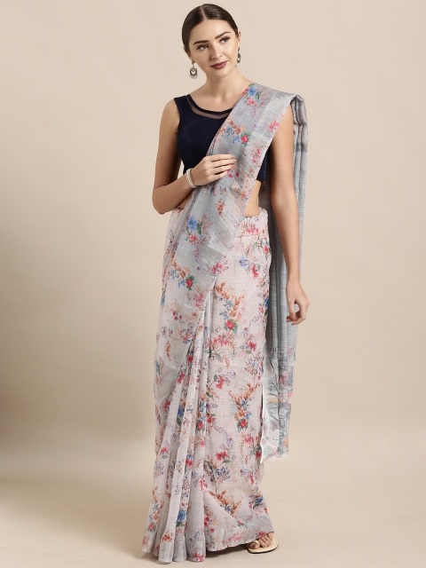 

Mitera Grey & Brown Linen Blend Printed Khadi Saree