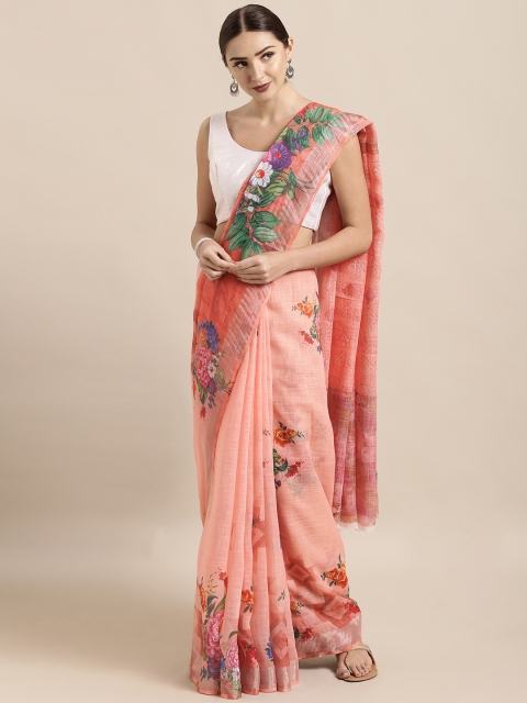 

Mitera Orange Linen Blend Printed Khadi Saree