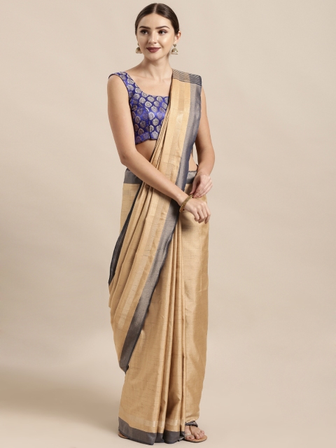 

Mitera Beige Silk Blend Printed Kanjeevaram Saree