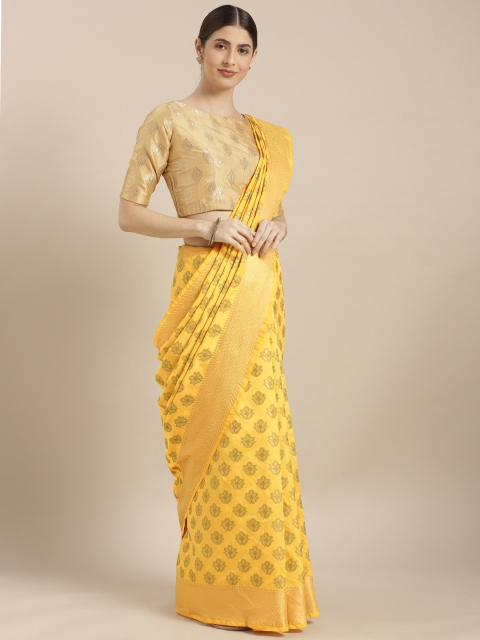 

GoSriKi Yellow & Green Silk Cotton Woven Design Chanderi Saree
