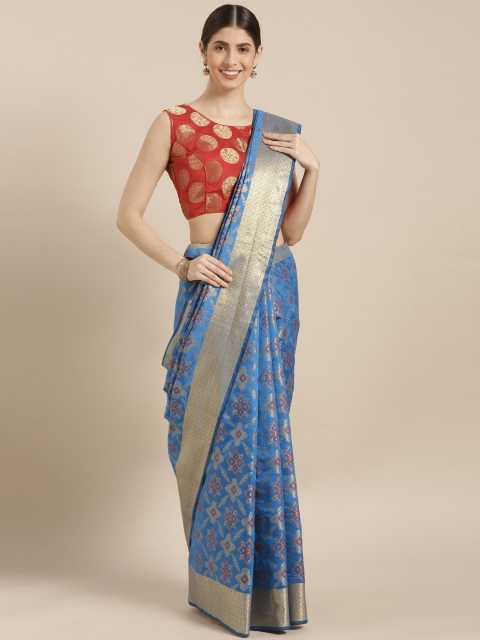 

GoSriKi Blue Silk Cotton Woven Design Chanderi Saree