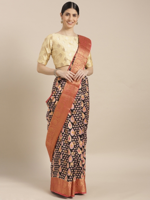 

GoSriKi Black Viscose Rayon Printed Chanderi Saree