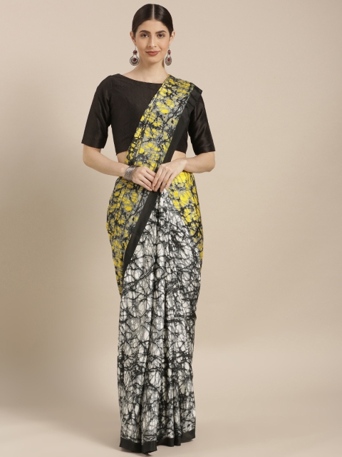 

GoSriKi Black & White Poly Crepe Printed Saree