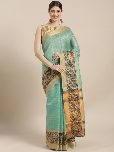 

GoSriKi Sea Green Silk Cotton Woven Design Chanderi Saree