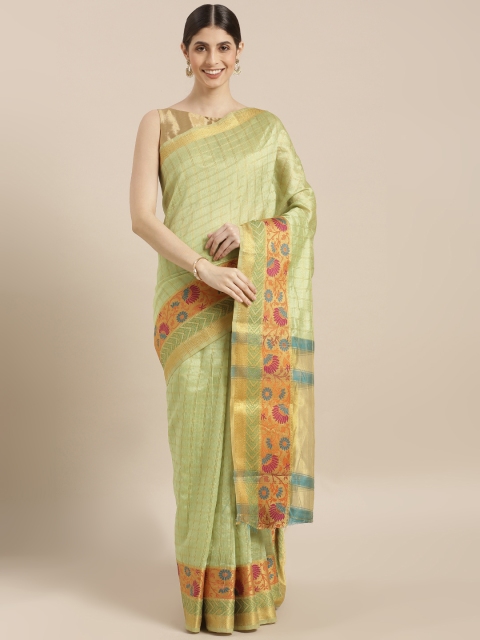 

GoSriKi Green Silk Cotton Woven Design Chanderi Saree