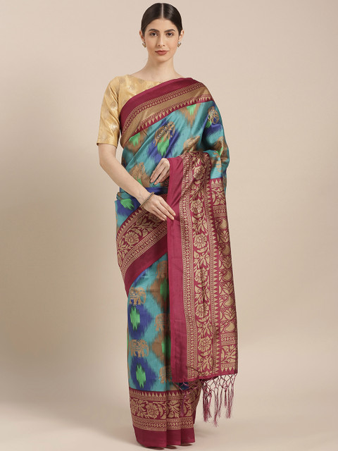 

KALINI Blue Printed Art Silk Saree