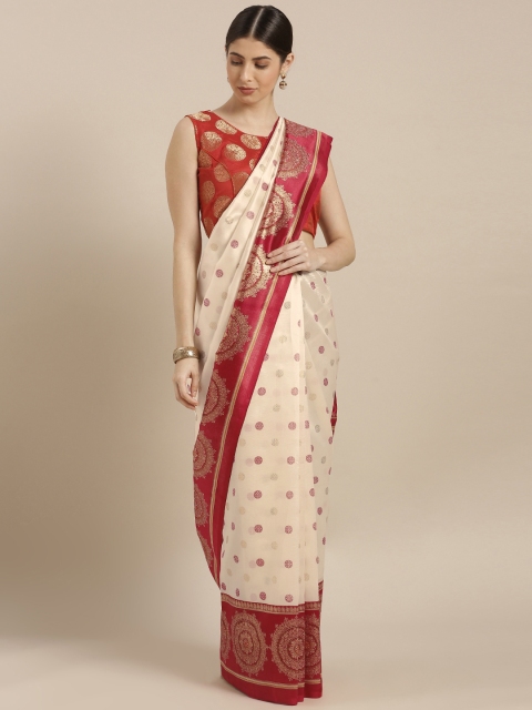 

GoSriKi Off-White Printed Art Silk Saree