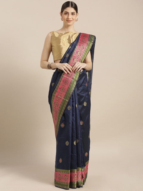 

GoSriKi Navy Blue & Golden Silk Cotton Woven Design Chanderi Saree