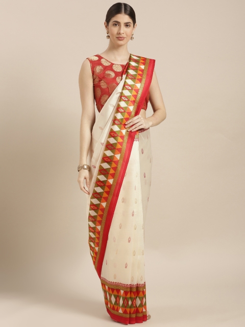 

KALINI Off-White Art Silk Printed Mysore Silk Saree