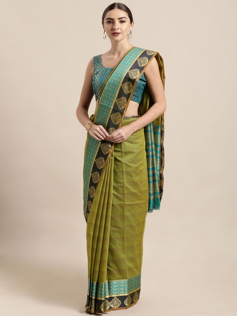 

Satrani Green Poly Silk Solid Banarasi Saree