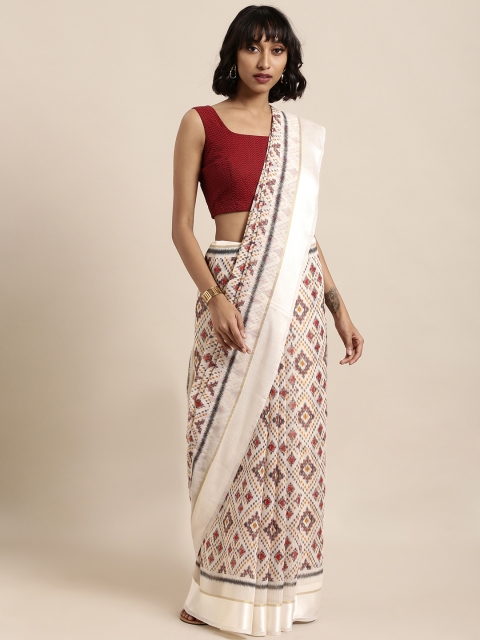 

Satrani White & Grey Silk Cotton Printed Saree