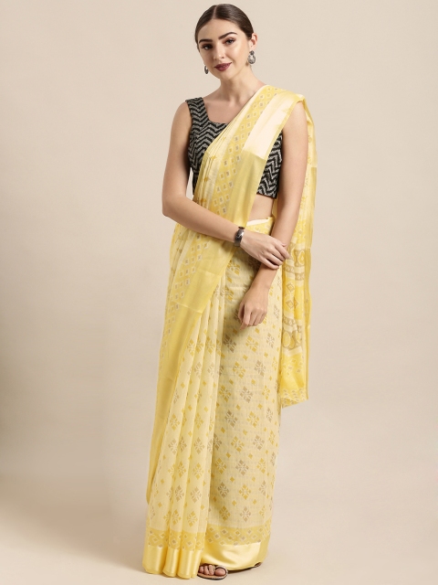 

Satrani Yellow Printed Silk Cotton Saree