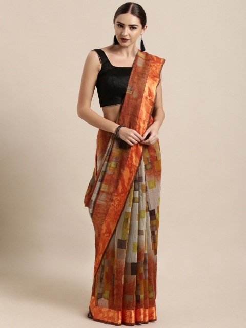 

Satrani Multicoloured Printed Silk Cotton Saree, Multi