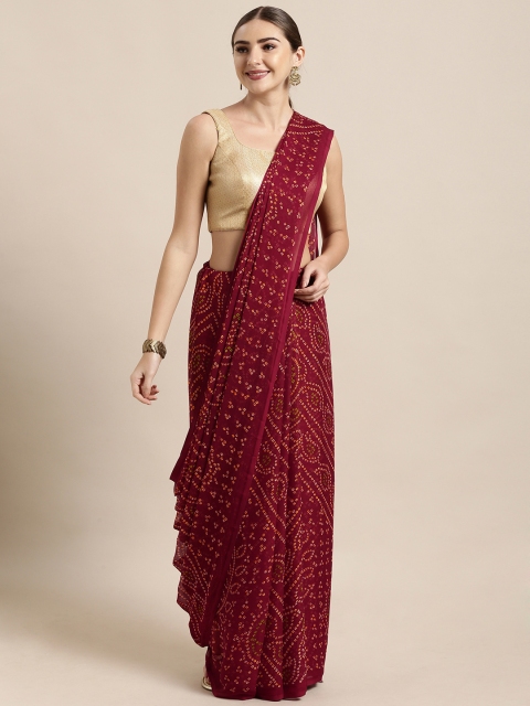 

Satrani Maroon Poly Chiffon Printed Bandhani Saree