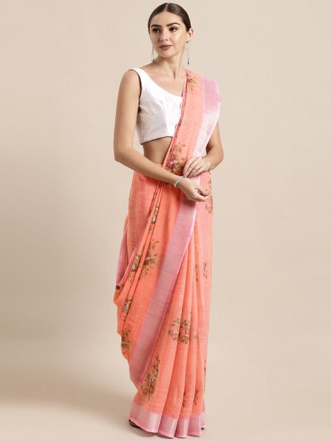 

Satrani Peach-Coloured Printed Polycotton Saree
