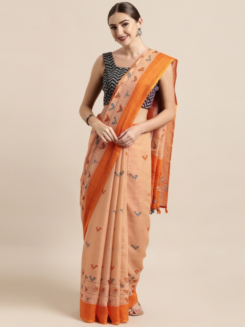 

Satrani Orange Printed Polycotton Saree